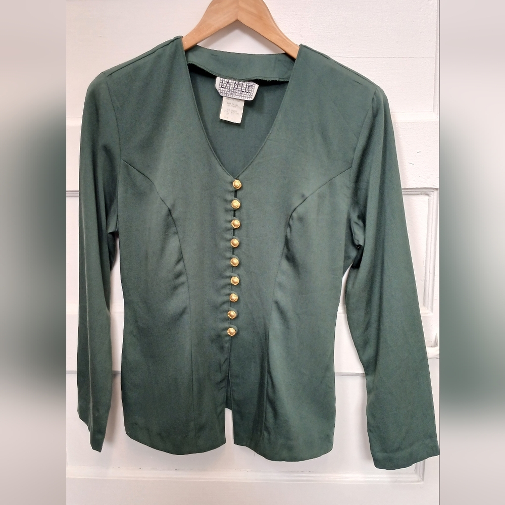 Green Long Sleeve Blouse W/Gold Buttons